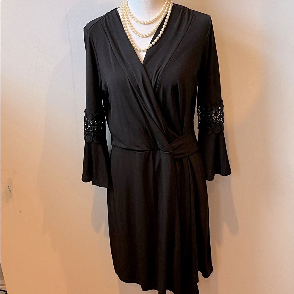 Notations Black Long Sleeve Dress with Lace Accents